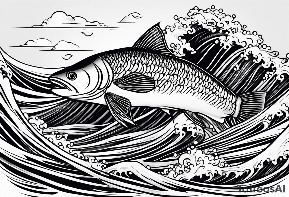 Blues and blacks, waves fish, struggle, determination tattoo idea Blues and blacks, waves fish, struggle, determination tattoo idea