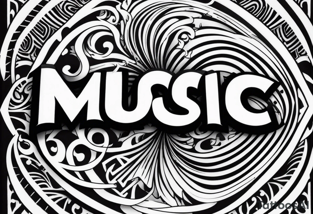 The word “music” twisted tattoo idea