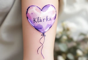 A heart-shaped balloon in soft lavender with a ribbon spelling name Klárka. tattoo idea