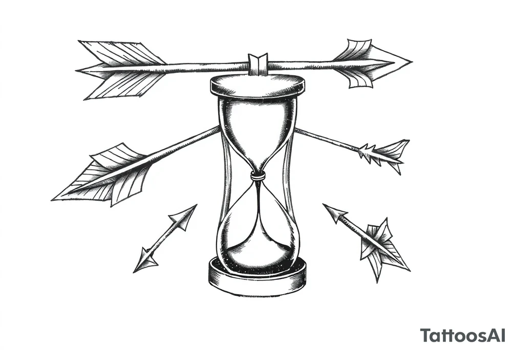 Detailed arrows pointing different ways with hourglass and compass over top tattoo idea