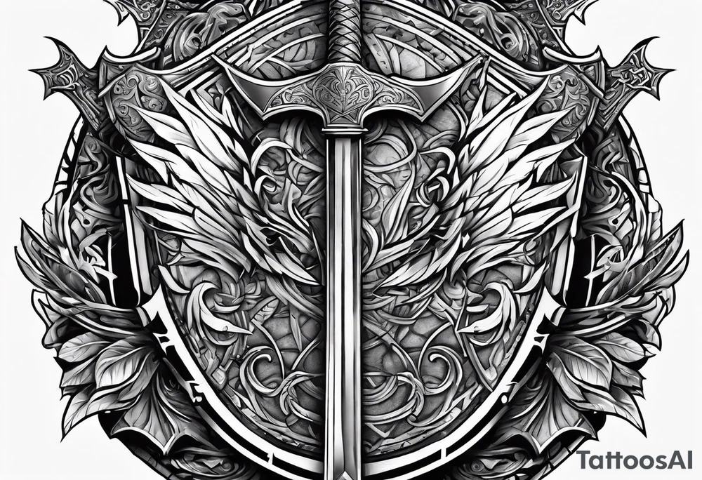 Valhalla sword shield axe armour tattoo idea