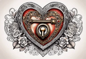 vintage heart lock and ket tattoo idea