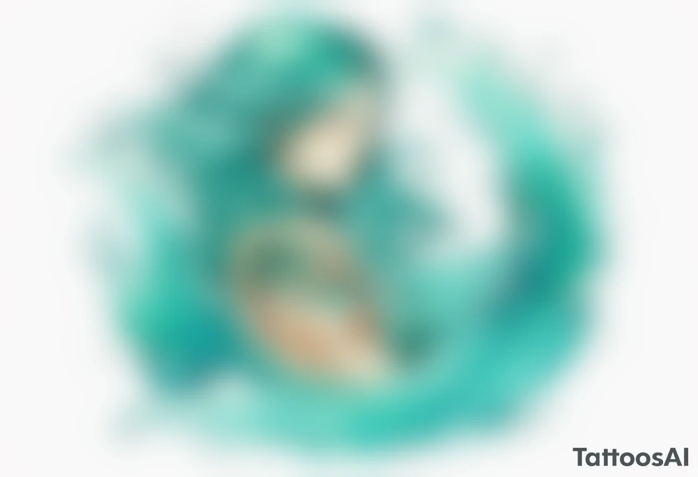 a turquoise selkie emerging from the sea tattoo idea