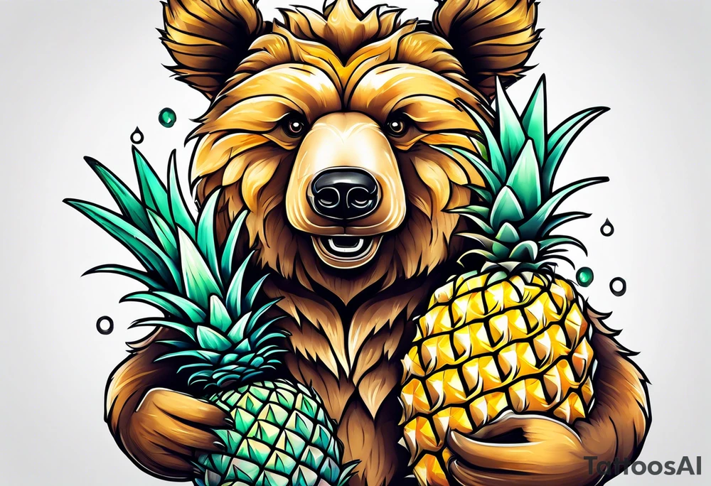 Bear hugging pineapple tattoo idea