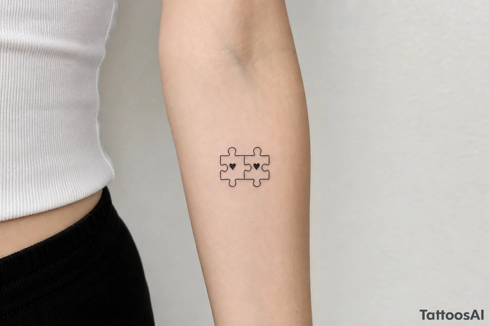 Two puzzle pieces that would only fit together with only the two to make one for two lovers tattoo idea