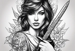 Female holding dagger tattoo idea