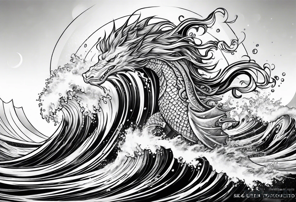 Poseidon steht in einer Welle im Meer tattoo idea