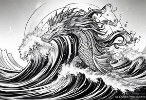 Poseidon steht in einer Welle im Meer tattoo idea