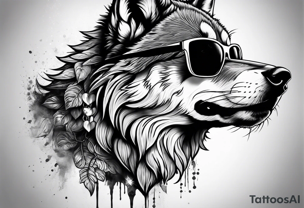 Badass wolf wearing sunglasses tattoo idea