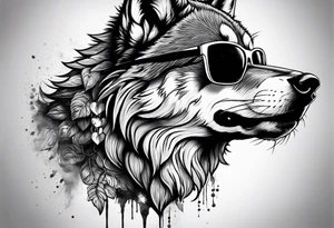 Badass wolf wearing sunglasses tattoo idea