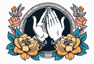praying hands

old school vintage simple traditional design with vintage flowers surrounding
bold color simple tattoo idea