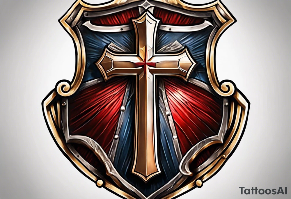 shield with the cross of Christ tattoo idea