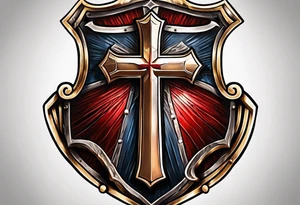 shield with the cross of Christ tattoo idea