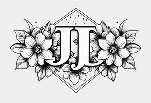 Small tattoo with Four small flowers with initials J, F, K, & L in them tattoo idea