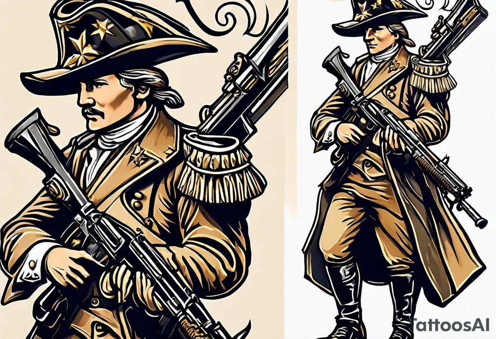 charging 
revolutionary war colonial soldier with Ar-15 and Liberty Bell Liberty or death tattoo idea