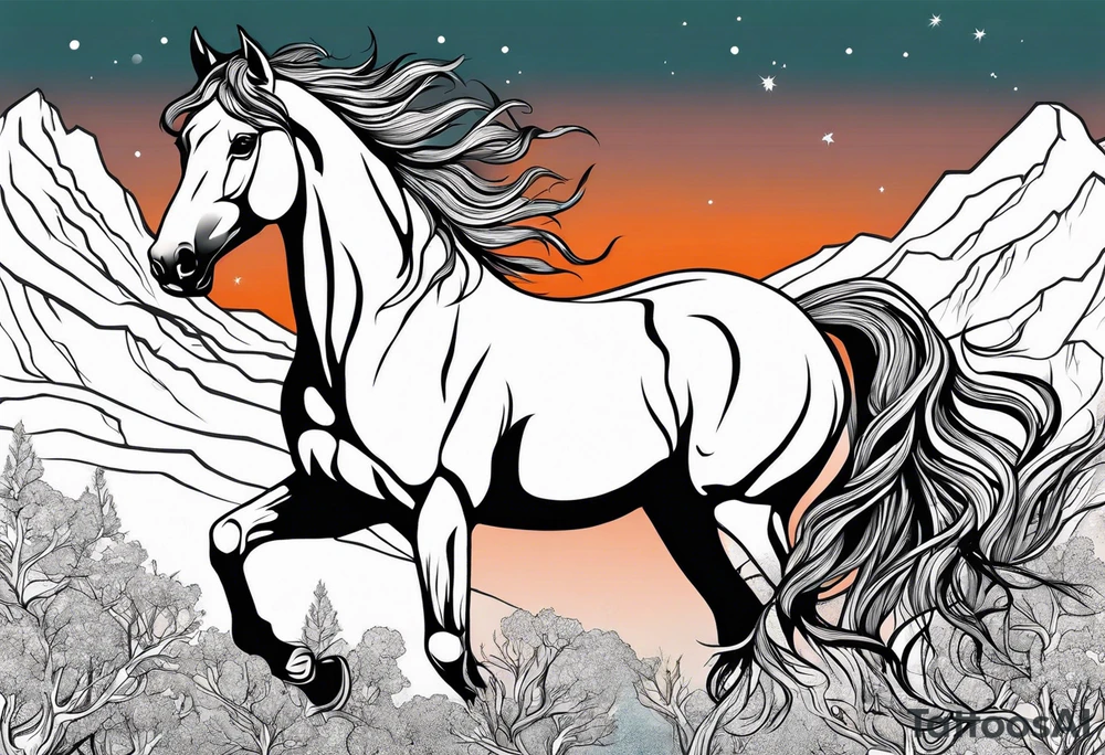 Realistic Horse and Yggdrasil tree tattoo idea