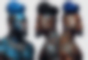 homem guerreiro Ogun africano realista de corpo inteiro em preto e cinza com tons de azul
 no fudo savana tattoo idea