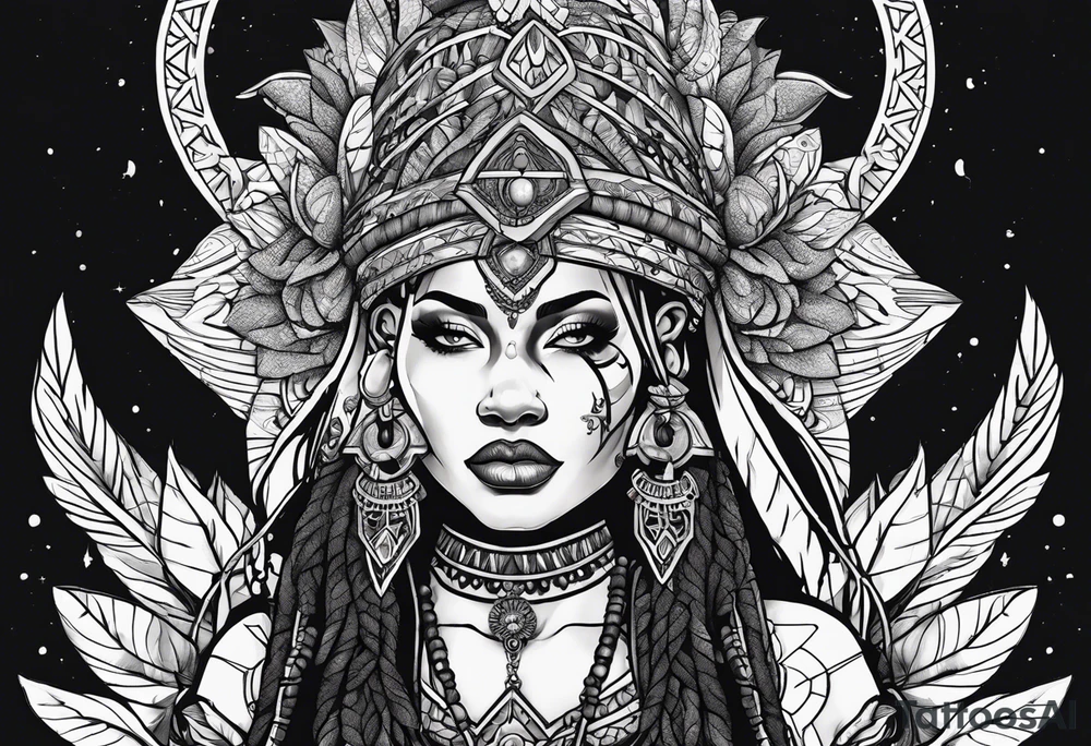valkrye, kali, pirate, african goddess, , warrior, native american, lotus, zenza resonance, skulls, pachamama, left side face, chest, right wing, tattoo idea