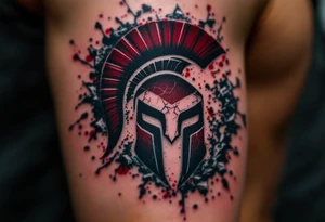 A bold bicep tattoo of the HC Sparta Praha logo in deep maroon and black, surrounded by ice-cracked effects tattoo idea