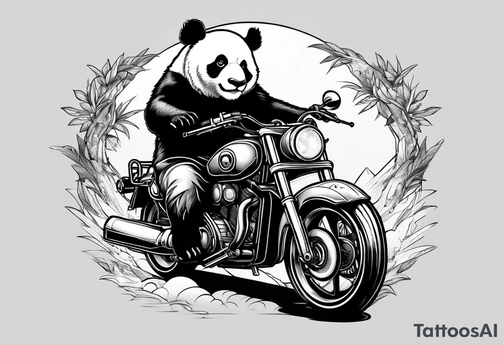 panda riding a motorcycle tattoo idea