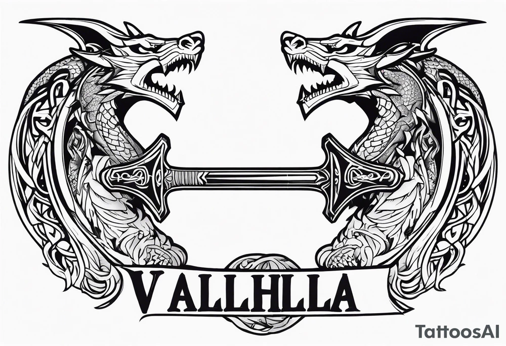 Valhalla sword shield dragon axe tattoo idea