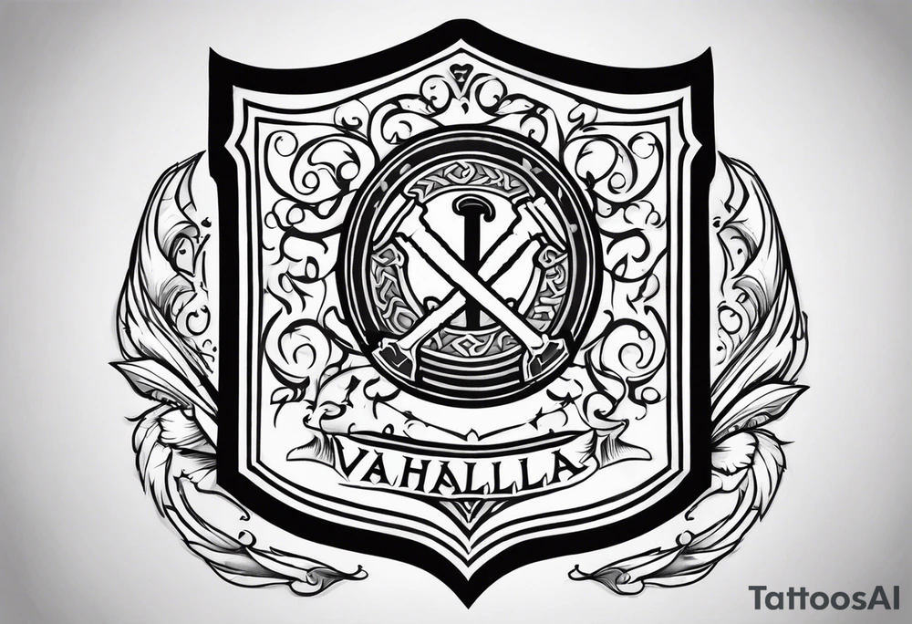 Valhalla shield sword 
axe steps tattoo idea