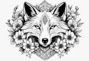 kitsune whit flowers tattoo idea