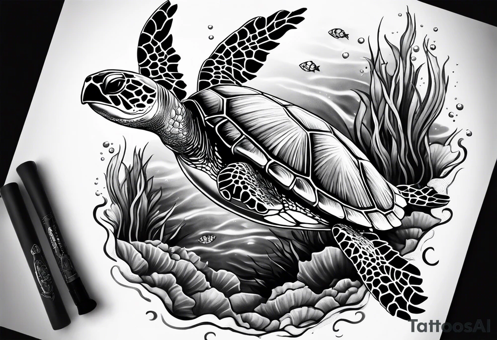 Leg tattoo
Sea turtle
Underwater tattoo idea