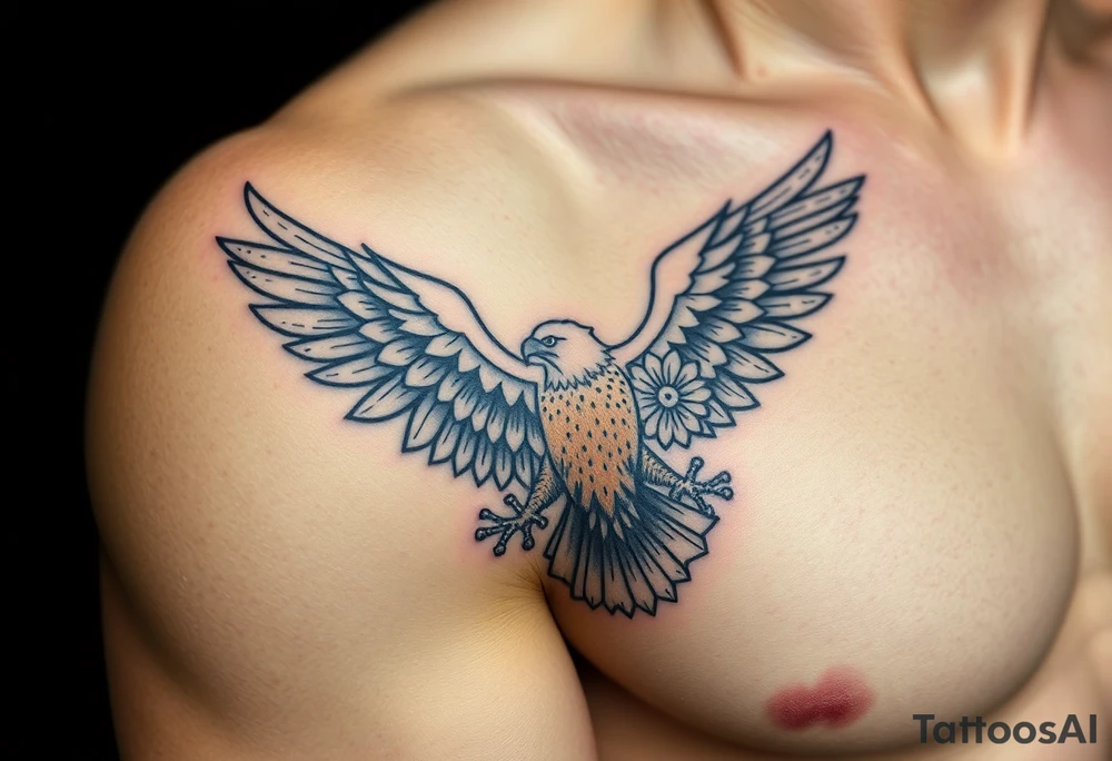 eagle with flowers wings not open tattoo idea