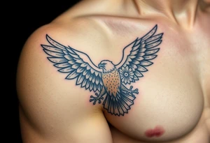 eagle with flowers wings not open tattoo idea