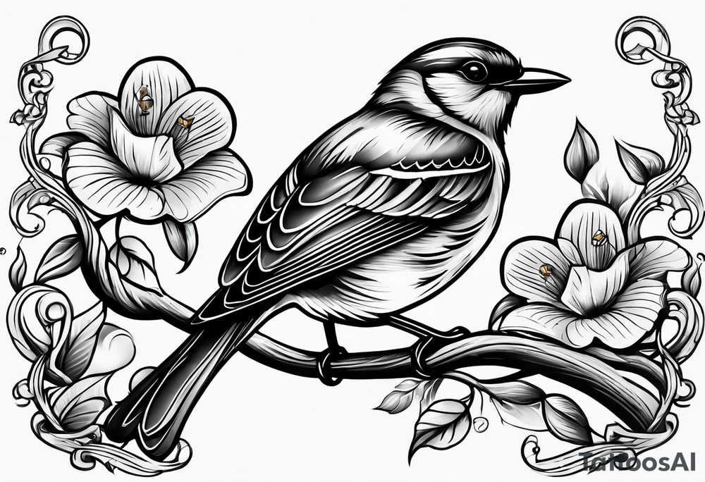 Bird powerfully looking while on a branch tattoo idea
