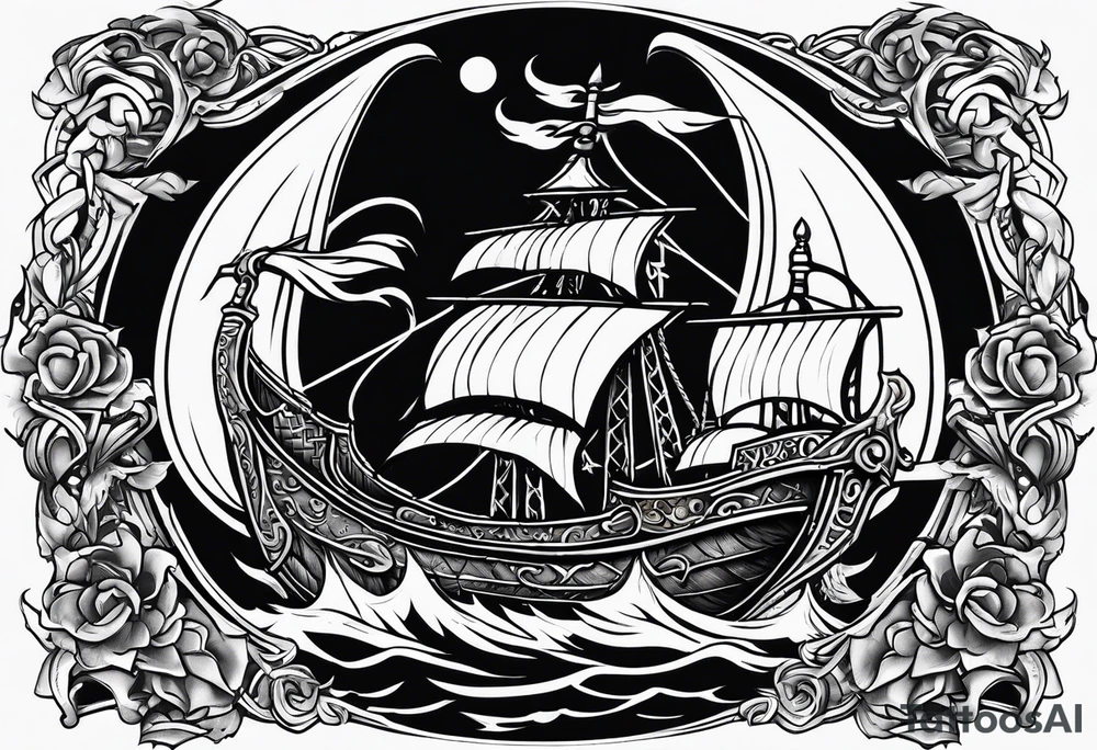 Valhalla sword shield dragon axe viking 
ship tattoo idea