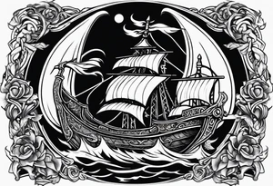 Valhalla sword shield dragon axe viking 
ship tattoo idea