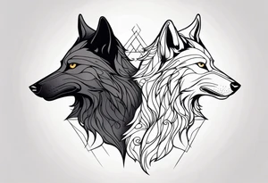 a wolf and a raven back to back facing opposite direction integrated into image tattoo idea