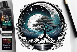 design moon tree campfire. playing the guitar music tattoo idea