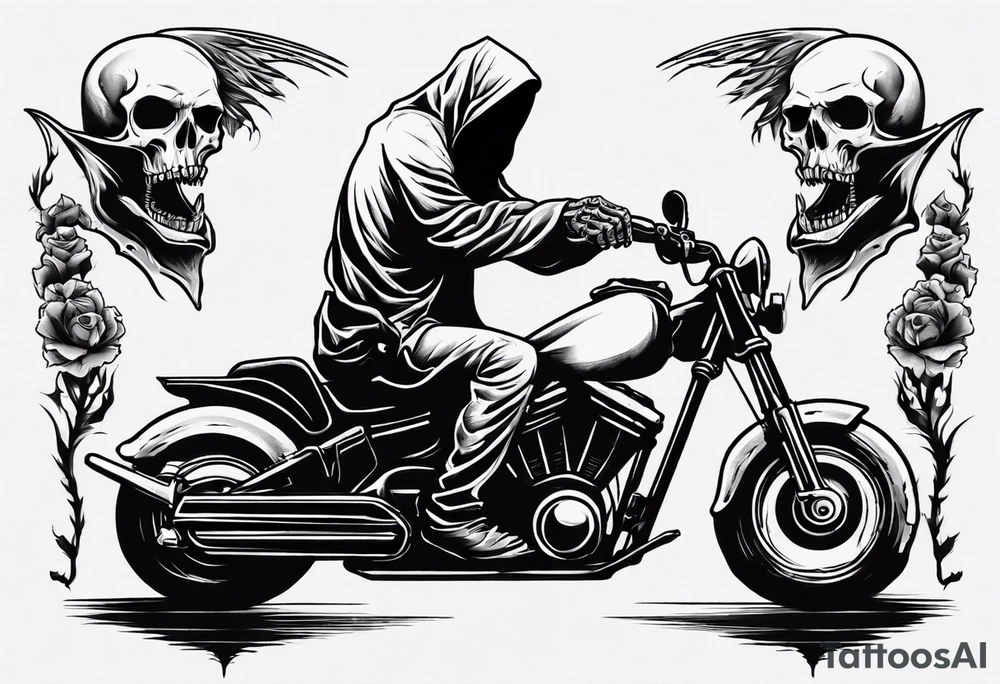 Death reaper riding motorcycle tattoo idea