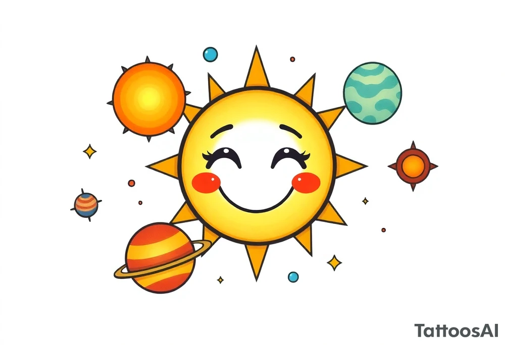 Smiley Cute solar system tattoo idea