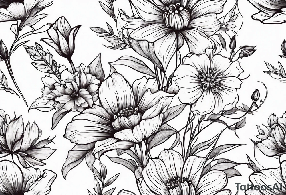 simple long stem wildflower bouquet tattoo idea