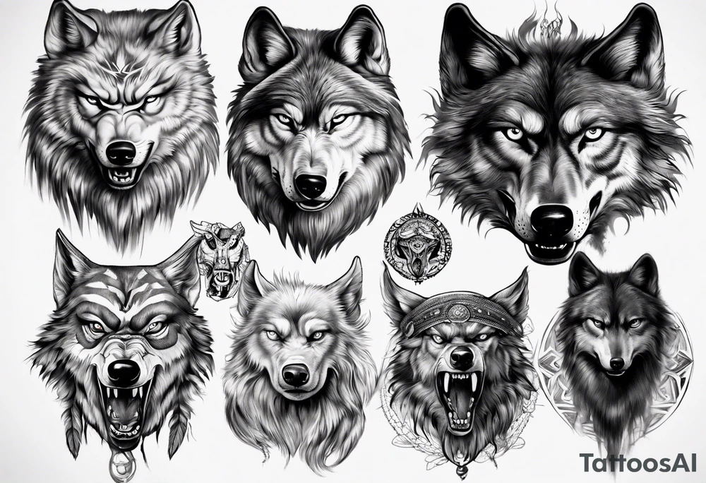 Indian Theme angry 
wolf photorealism tattoo idea