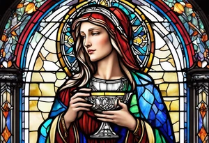 holy saint woman stained glass holding a chalice tattoo idea