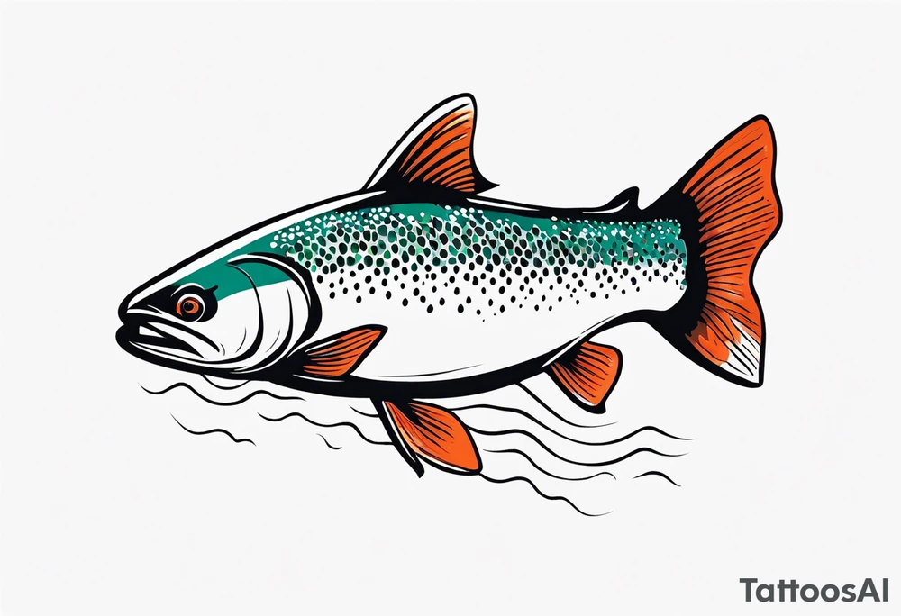 "A small tattoo featuring a lovestruck trout as the main theme, drawn without lines, using only color combinations." tattoo idea
