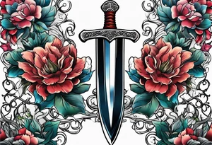 a sword with vines and flowers wrapped around it tattoo idea