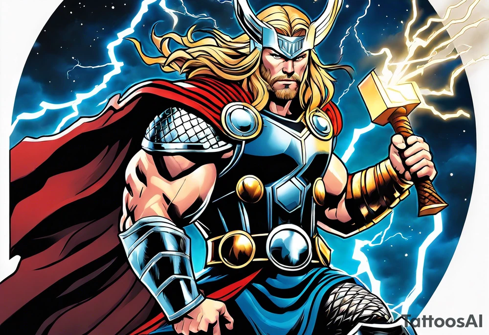 The Mighty Thor  with lightning in the background tattoo idea