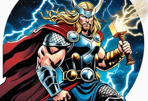 The Mighty Thor  with lightning in the background tattoo idea