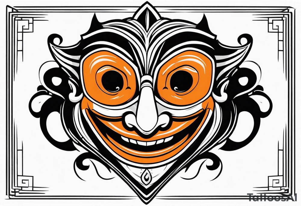 Laughing mask that is orange and black simplistic tattoo idea