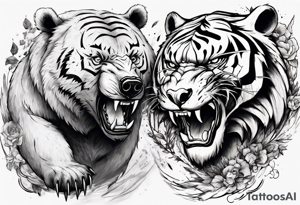 bear and tiger, fighting tattoo idea