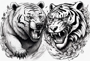 bear and tiger, fighting tattoo idea