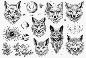 Fuchs mit Eulenflügeln unter der Sonne mit dem Schriftzug Sapere Aude tattoo idea