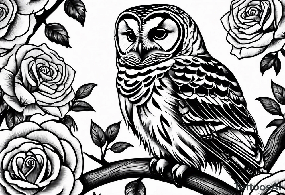 Barred owl and a rose tattoo idea