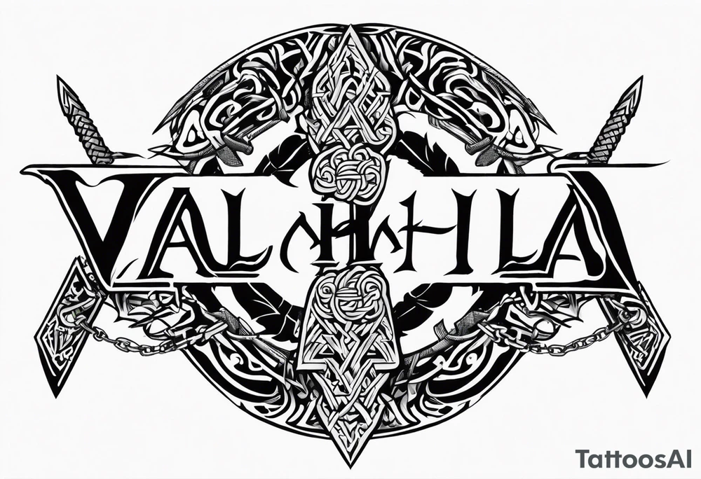 Valhalla sword shield dragon axe Valknut barbed wire chains tribal tattoo idea